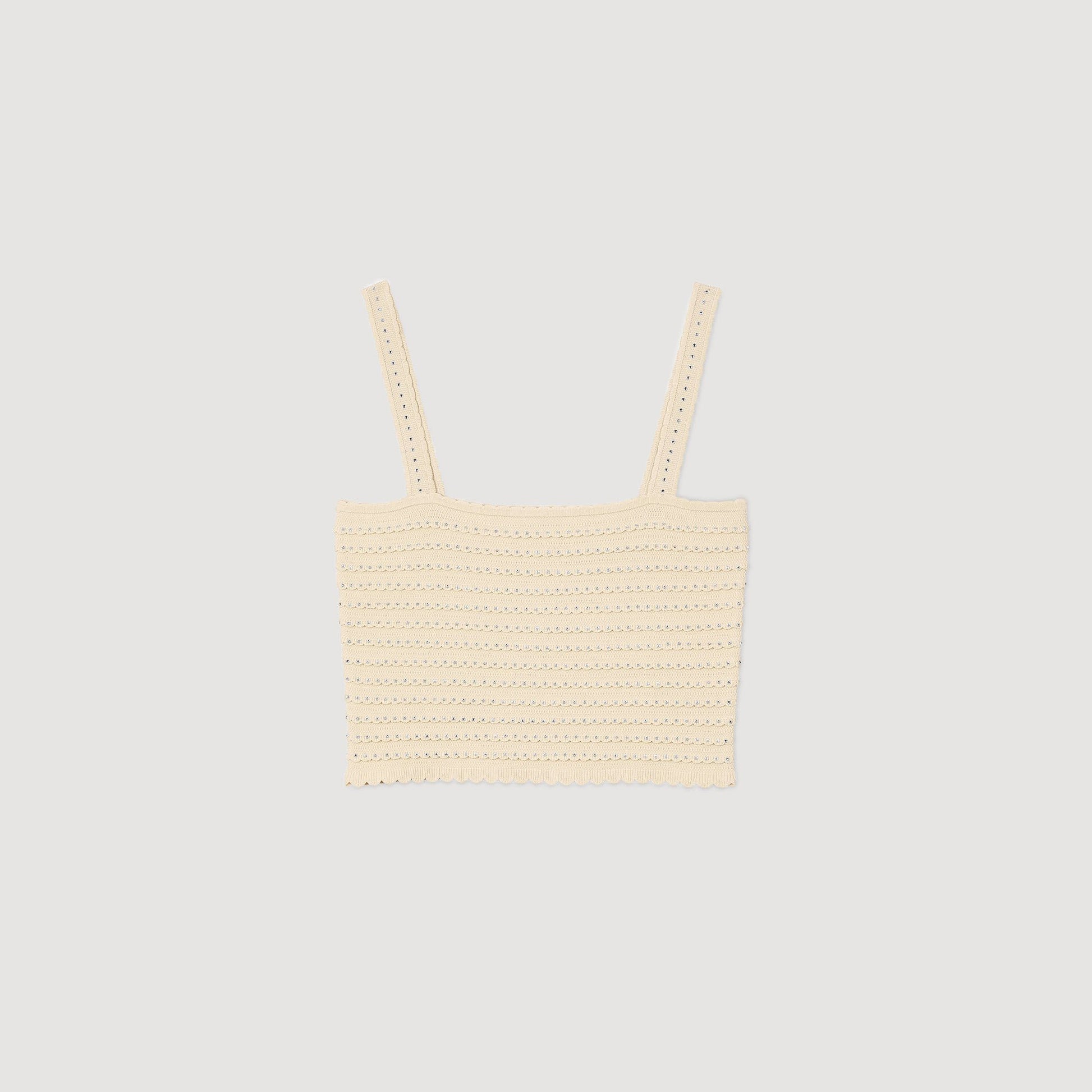 Sandro Rhinestone knit crop top Beige