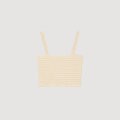 Sandro Rhinestone knit crop top Beige