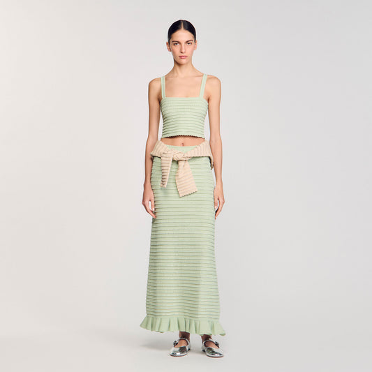 Sandro Rhinestone knit crop top Almond Green