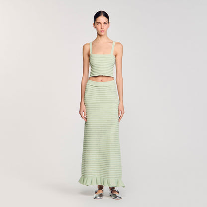 Sandro Rhinestone knit crop top Almond Green