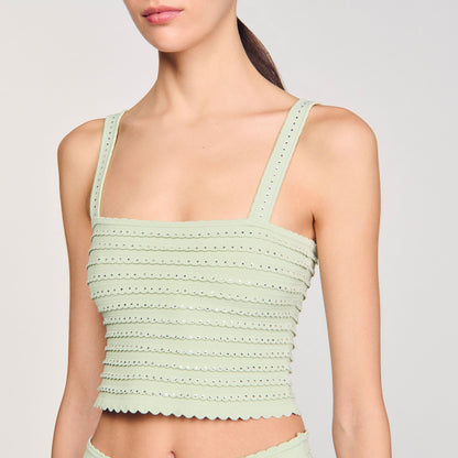 Sandro Rhinestone knit crop top Almond Green