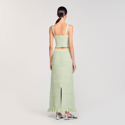 Sandro Rhinestone knit crop top Almond Green