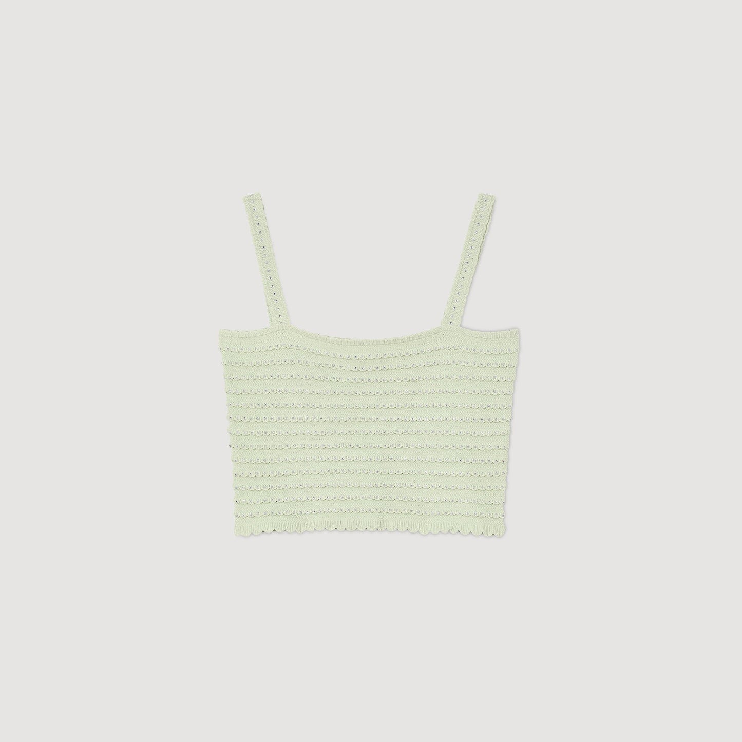 Sandro Rhinestone knit crop top Almond Green