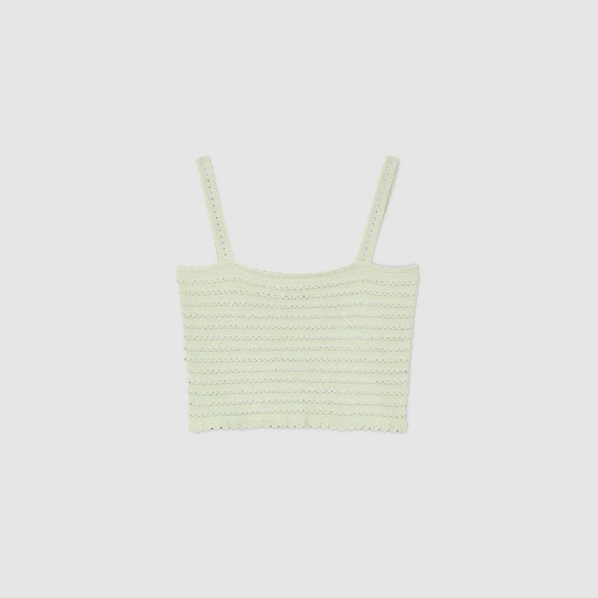 Sandro Rhinestone knit crop top Almond Green