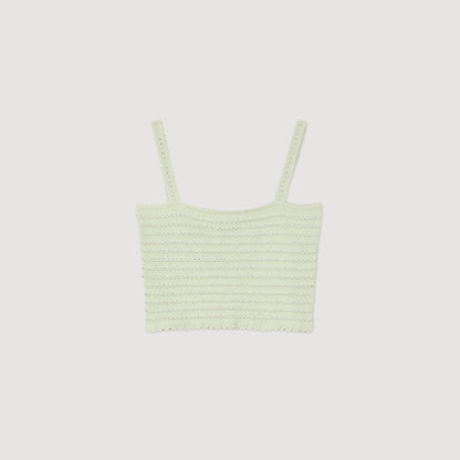 Sandro Rhinestone knit crop top Almond Green