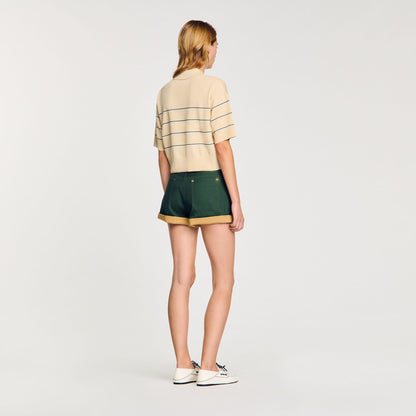 Sandro Cropped striped knitted sweater Ecru