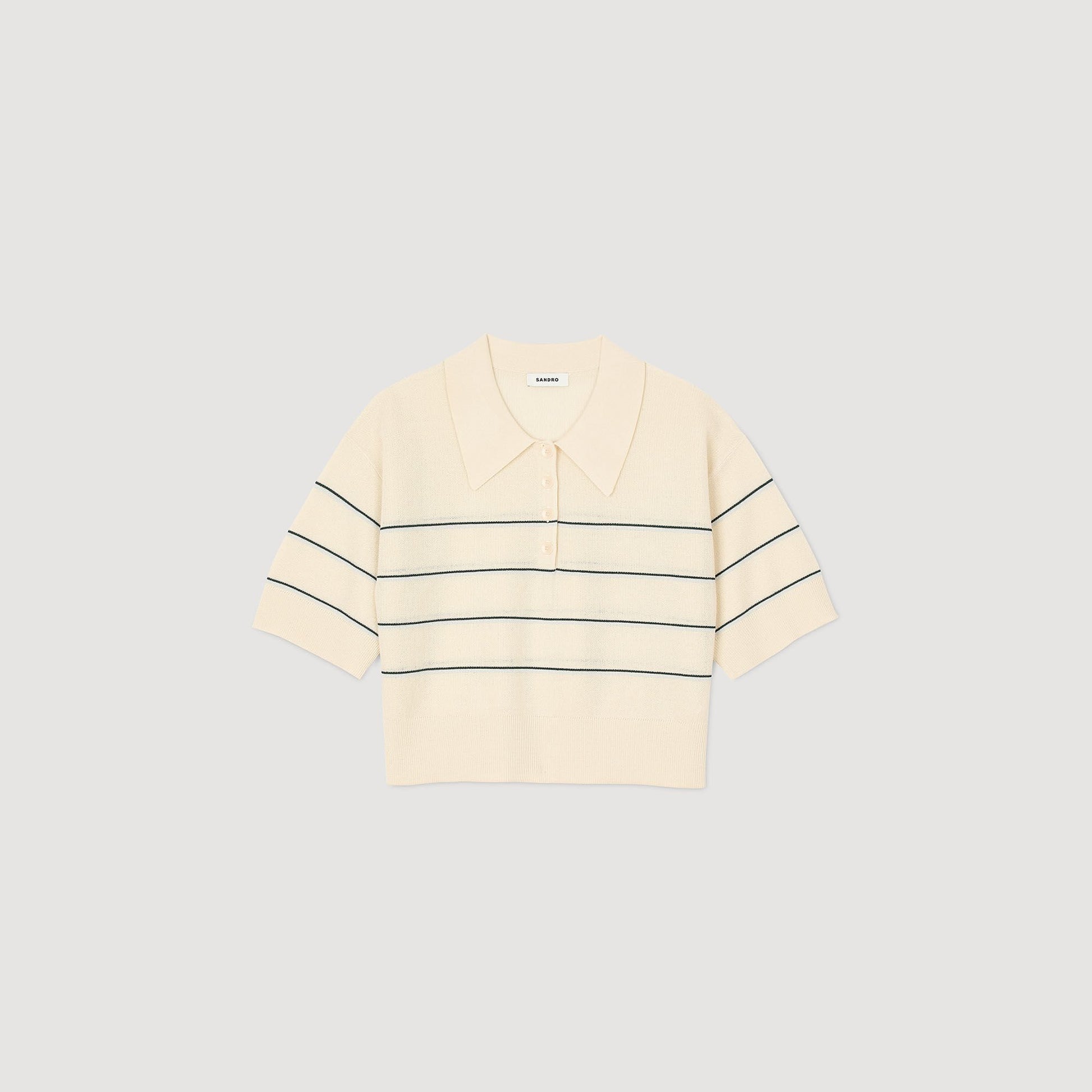Sandro Cropped striped knitted sweater Ecru
