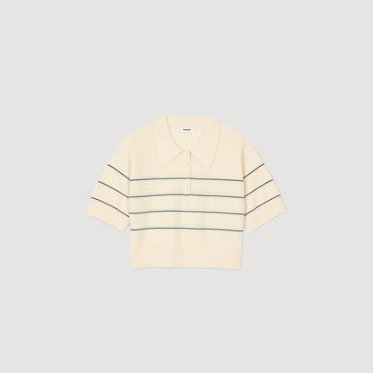 Sandro Cropped striped knitted sweater Ecru