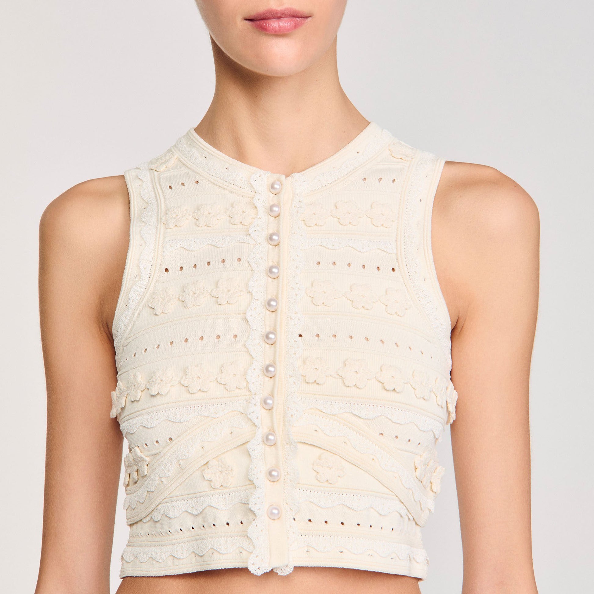 Sandro Crochet detail sweater Ecru