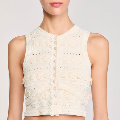 Sandro Crochet detail sweater Ecru