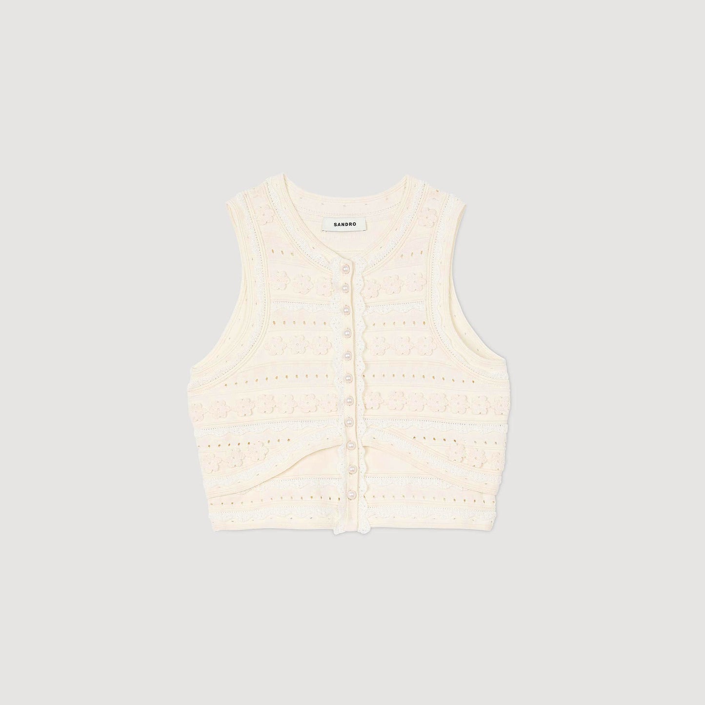 Sandro Crochet detail sweater Ecru