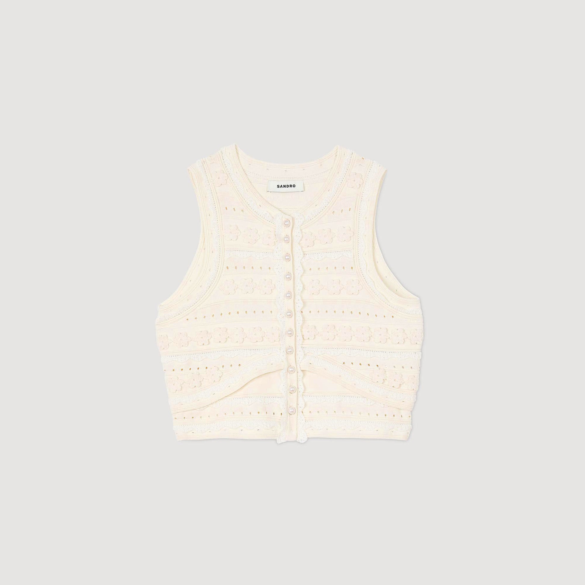 Sandro Crochet detail sweater Ecru