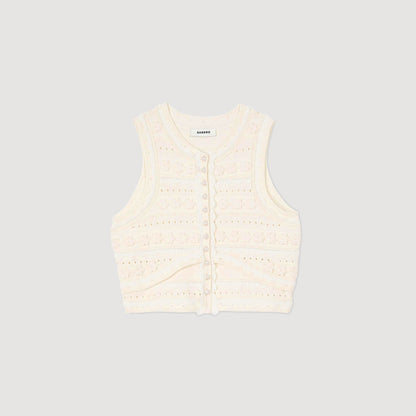 Sandro Crochet detail sweater Ecru