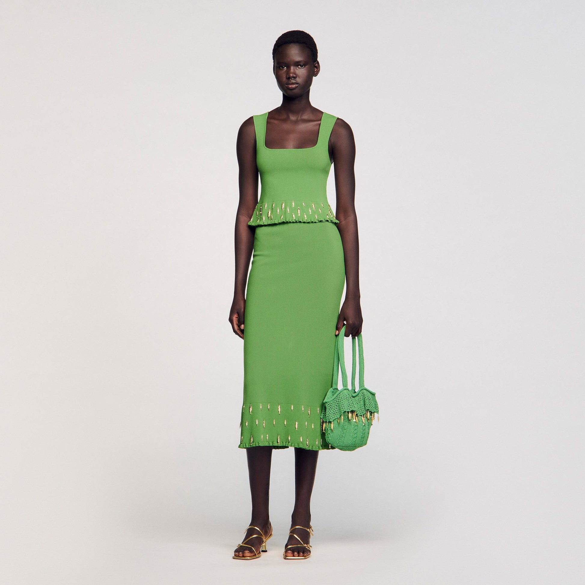 Sandro Knit top with charms Green