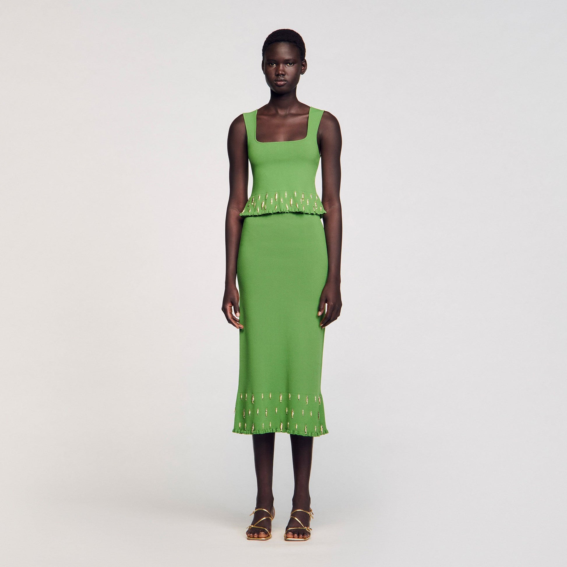Sandro Knit top with charms Green