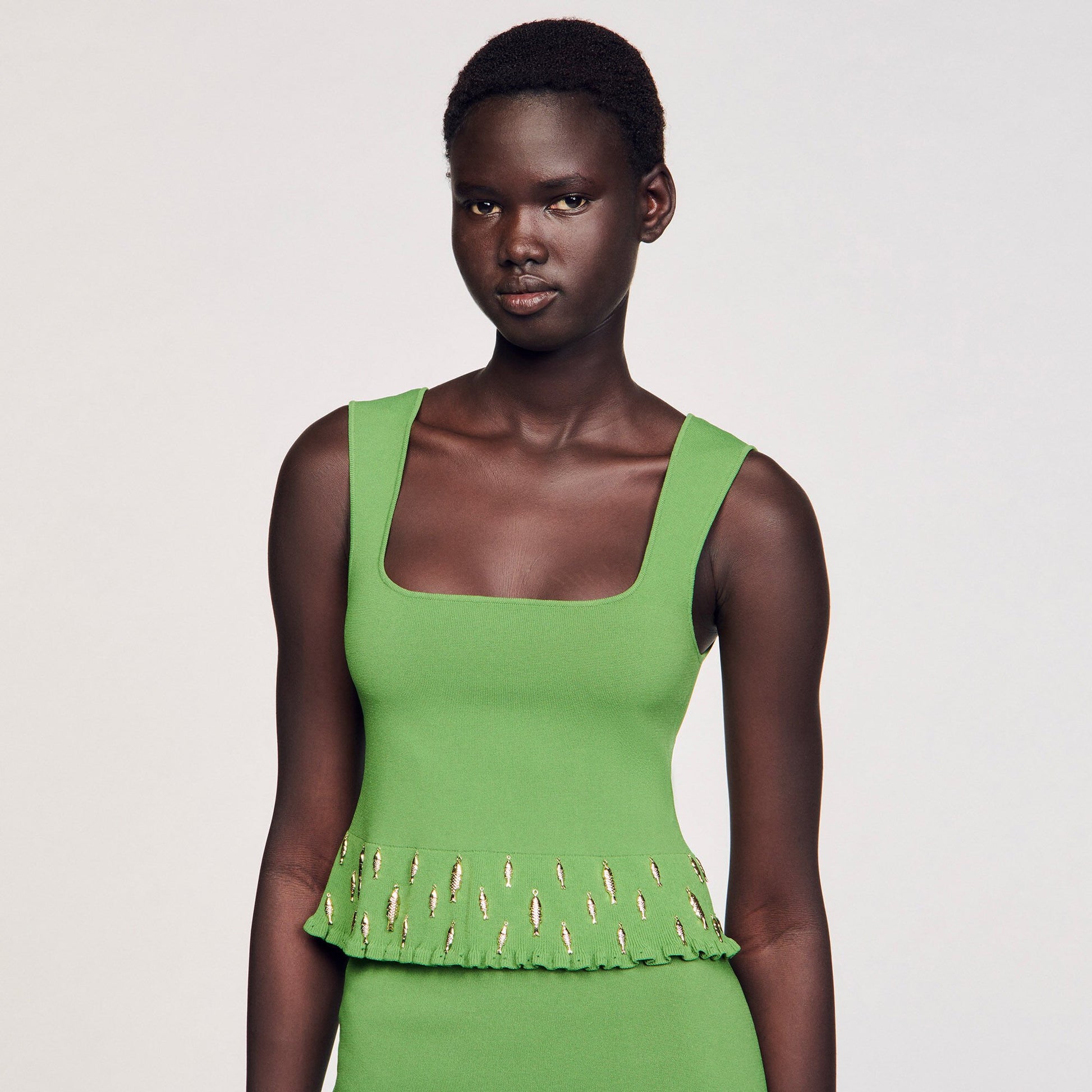 Sandro Knit top with charms Green