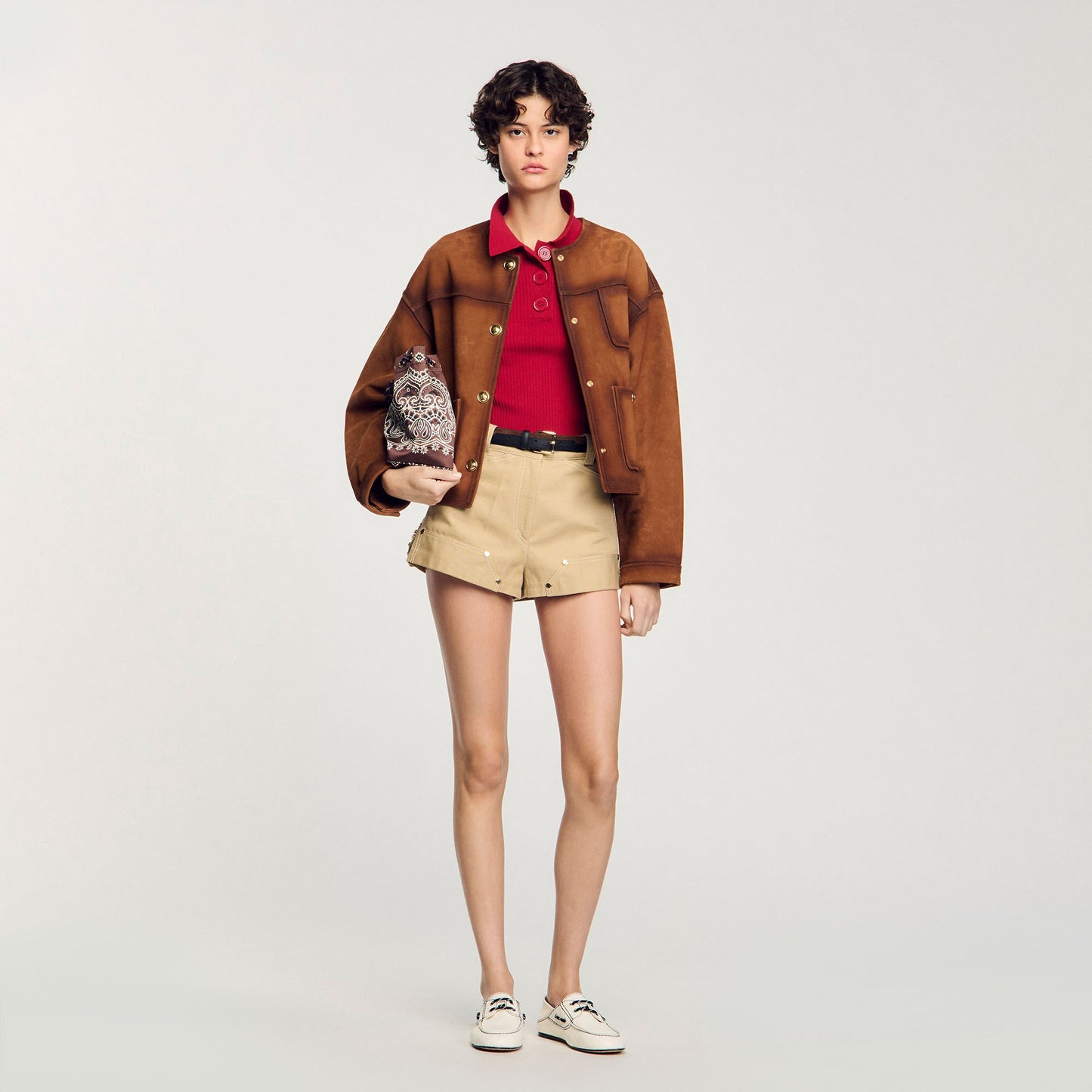 Sandro Rib knit polo shirt Cherry