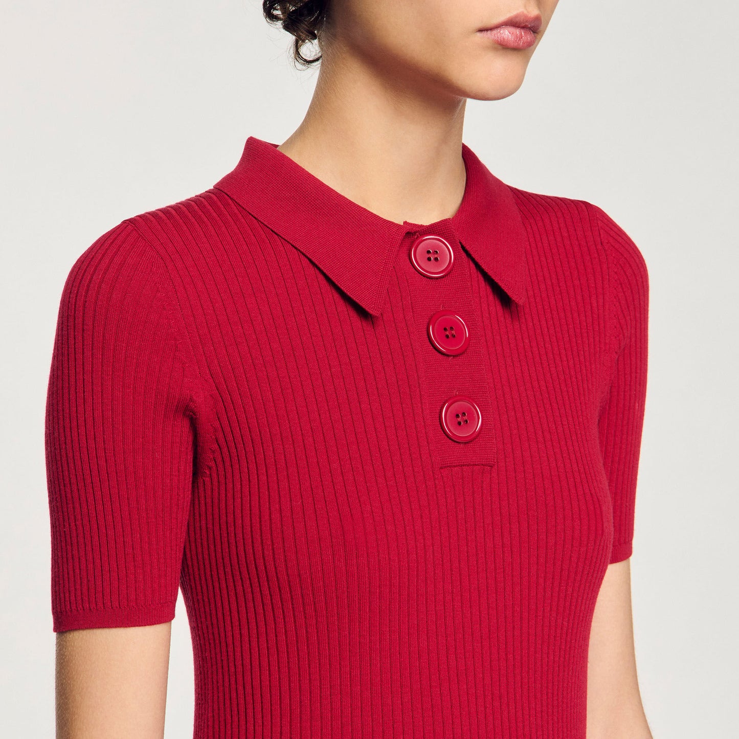 Sandro Rib knit polo shirt Cherry
