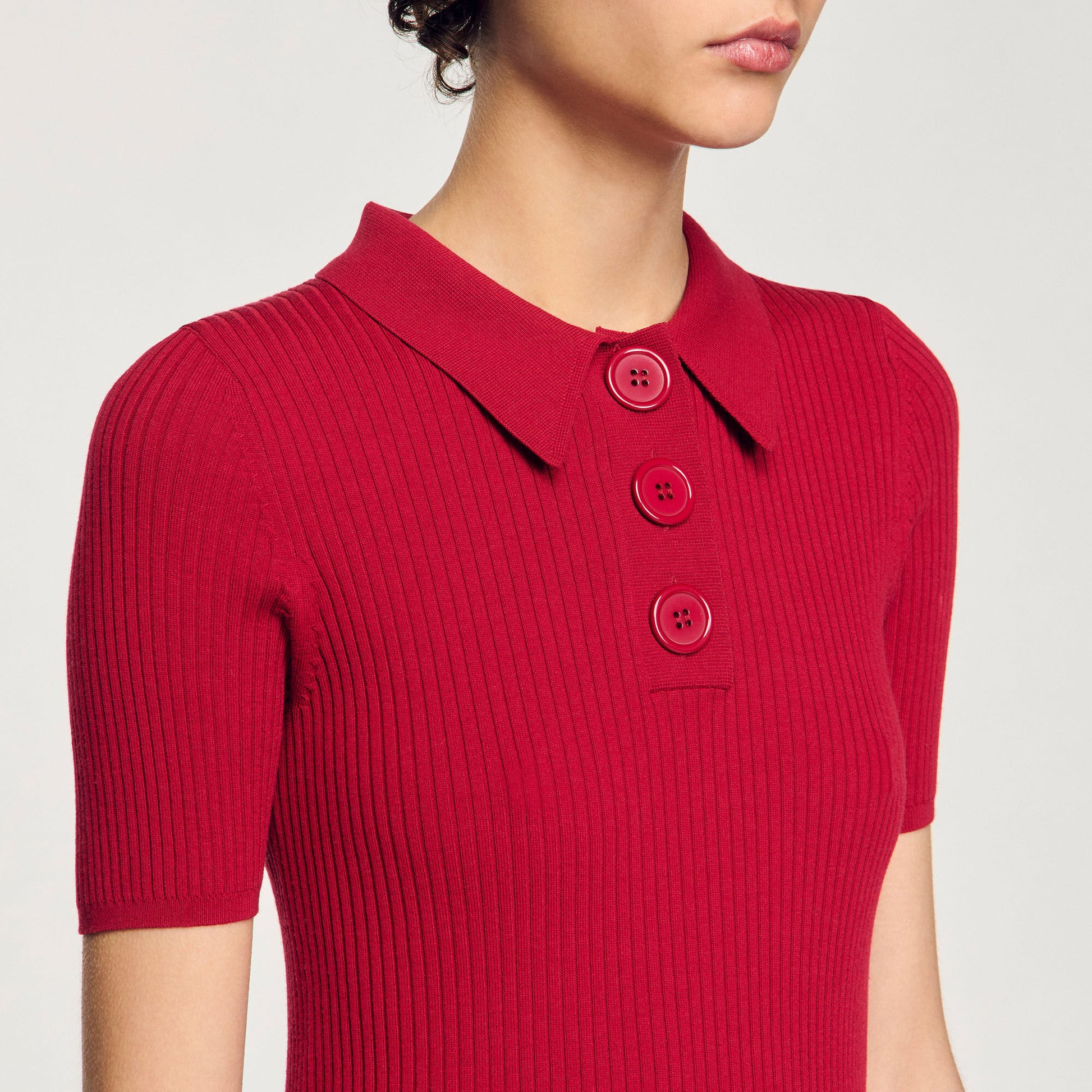 Sandro Rib knit polo shirt Cherry