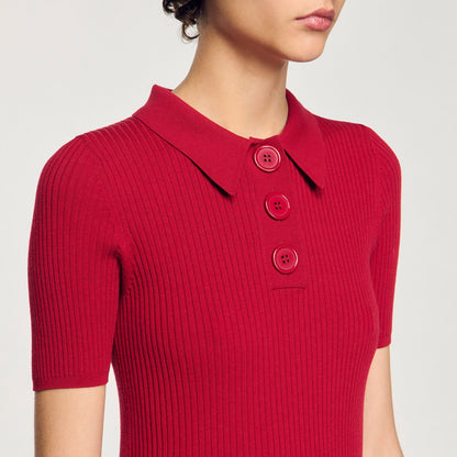 Sandro Rib knit polo shirt Cherry