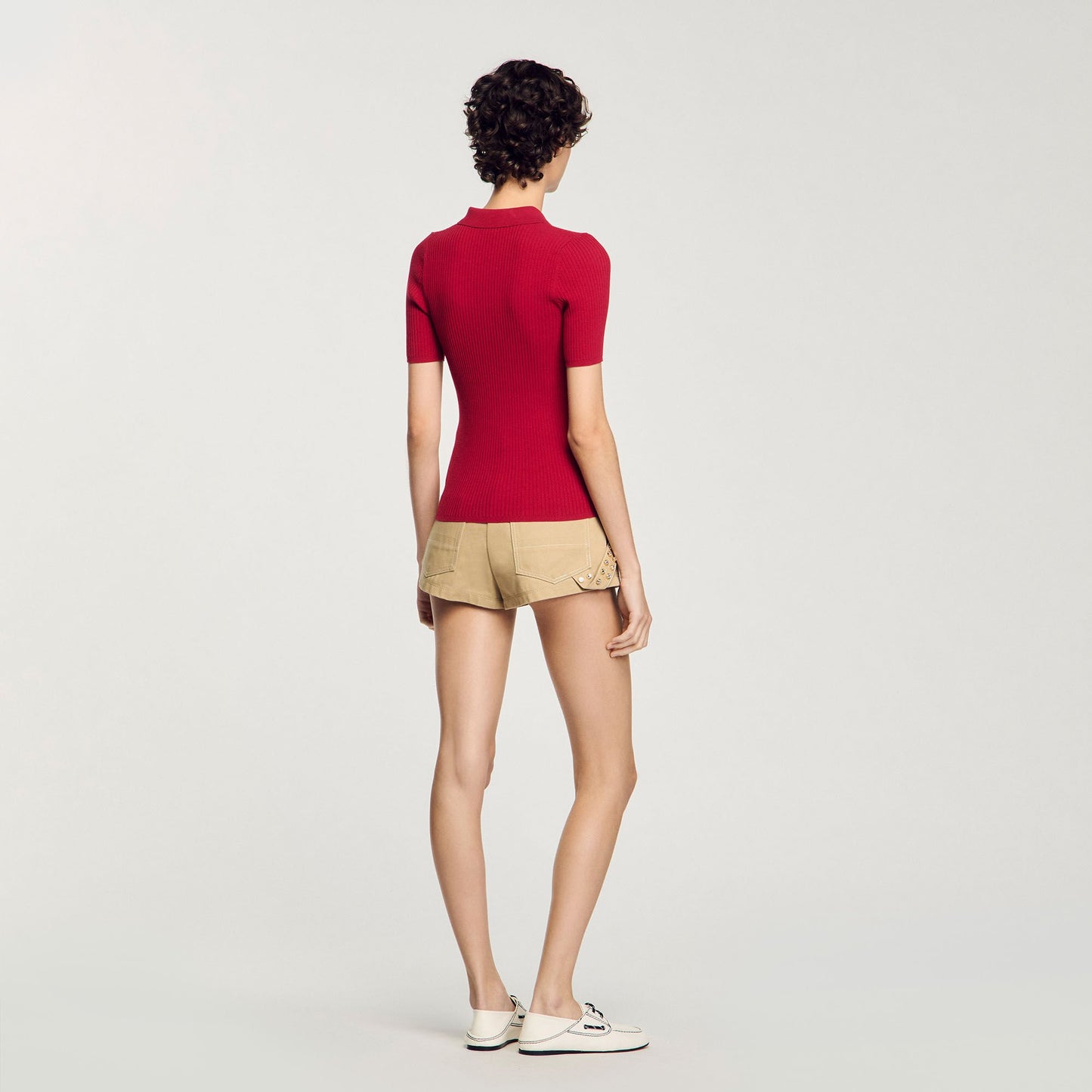 Sandro Rib knit polo shirt Cherry