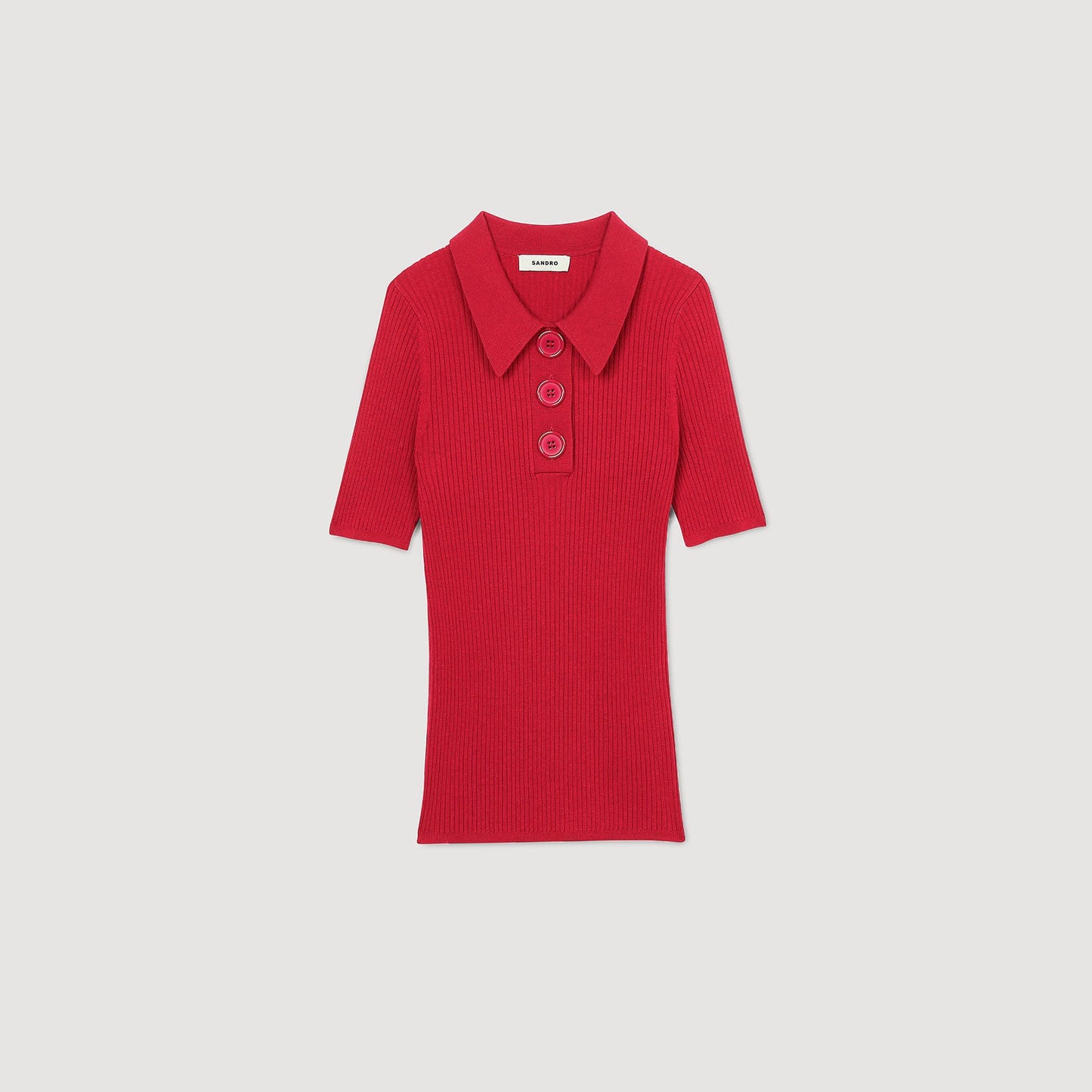 Sandro Rib knit polo shirt Cherry