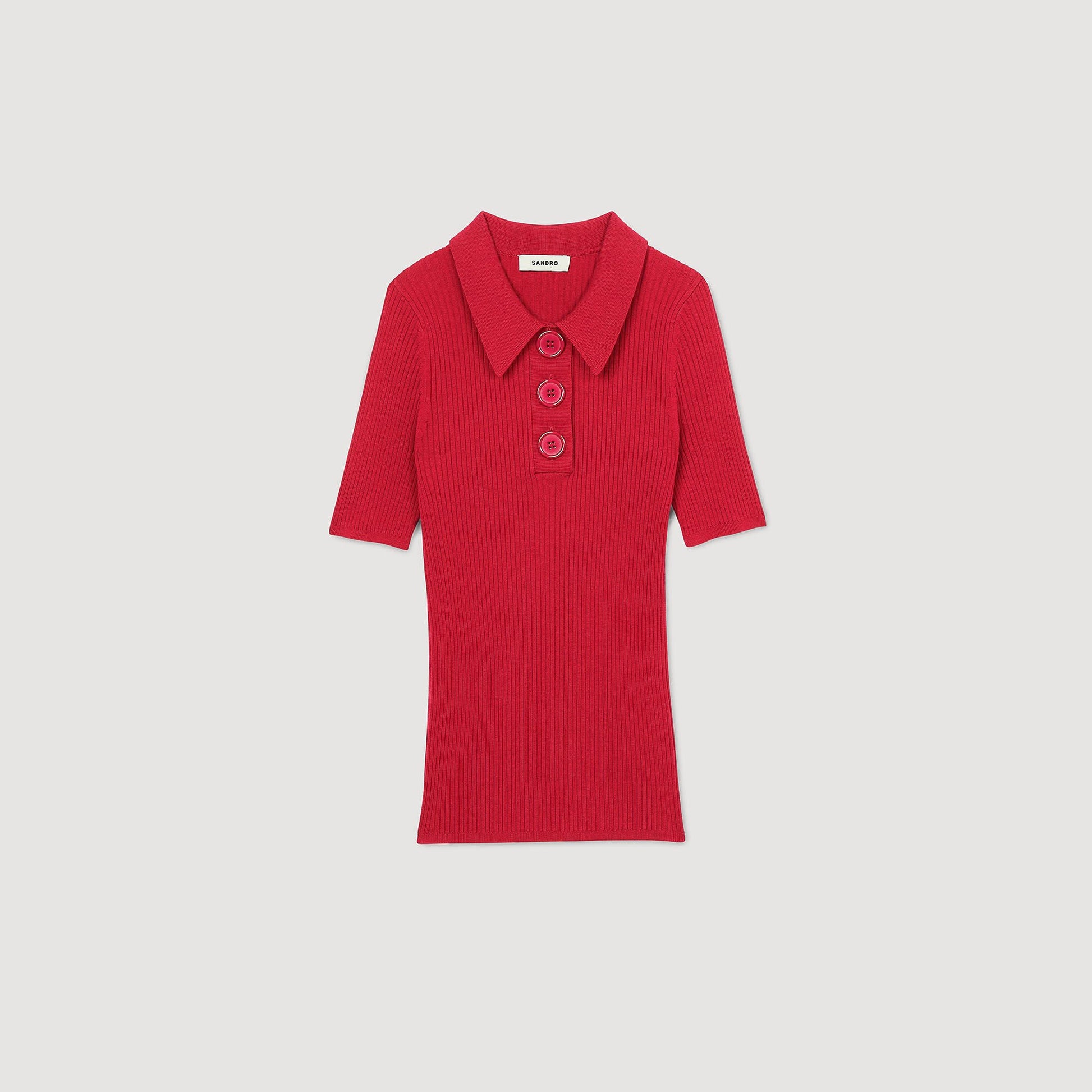 Sandro Rib knit polo shirt Cherry