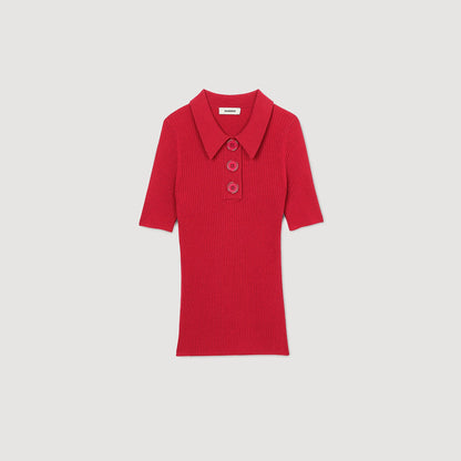 Sandro Rib knit polo shirt Cherry