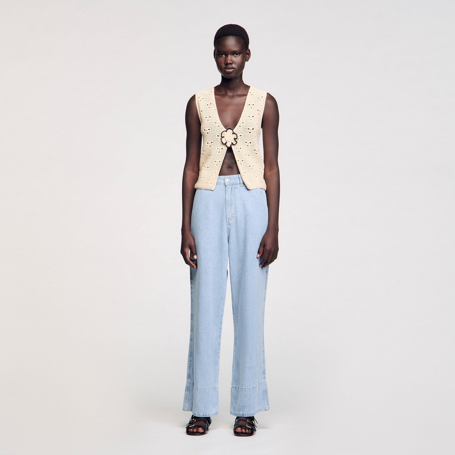 Sandro Crochet vest Ecru