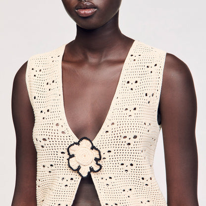Sandro Crochet vest Ecru