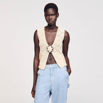 Sandro Crochet vest Ecru