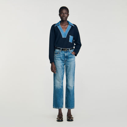 Sandro Sweater with denim details Navy Blue