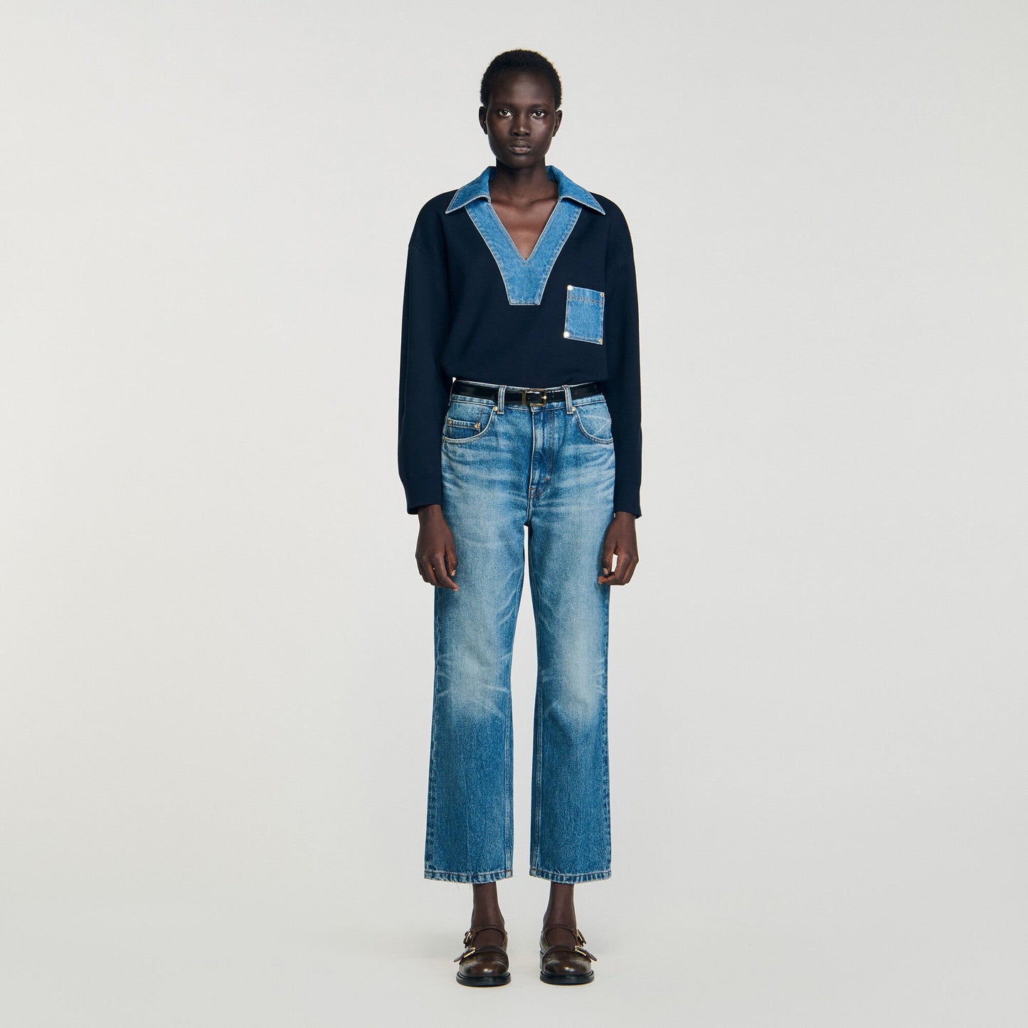 Sandro Sweater with denim details Navy Blue