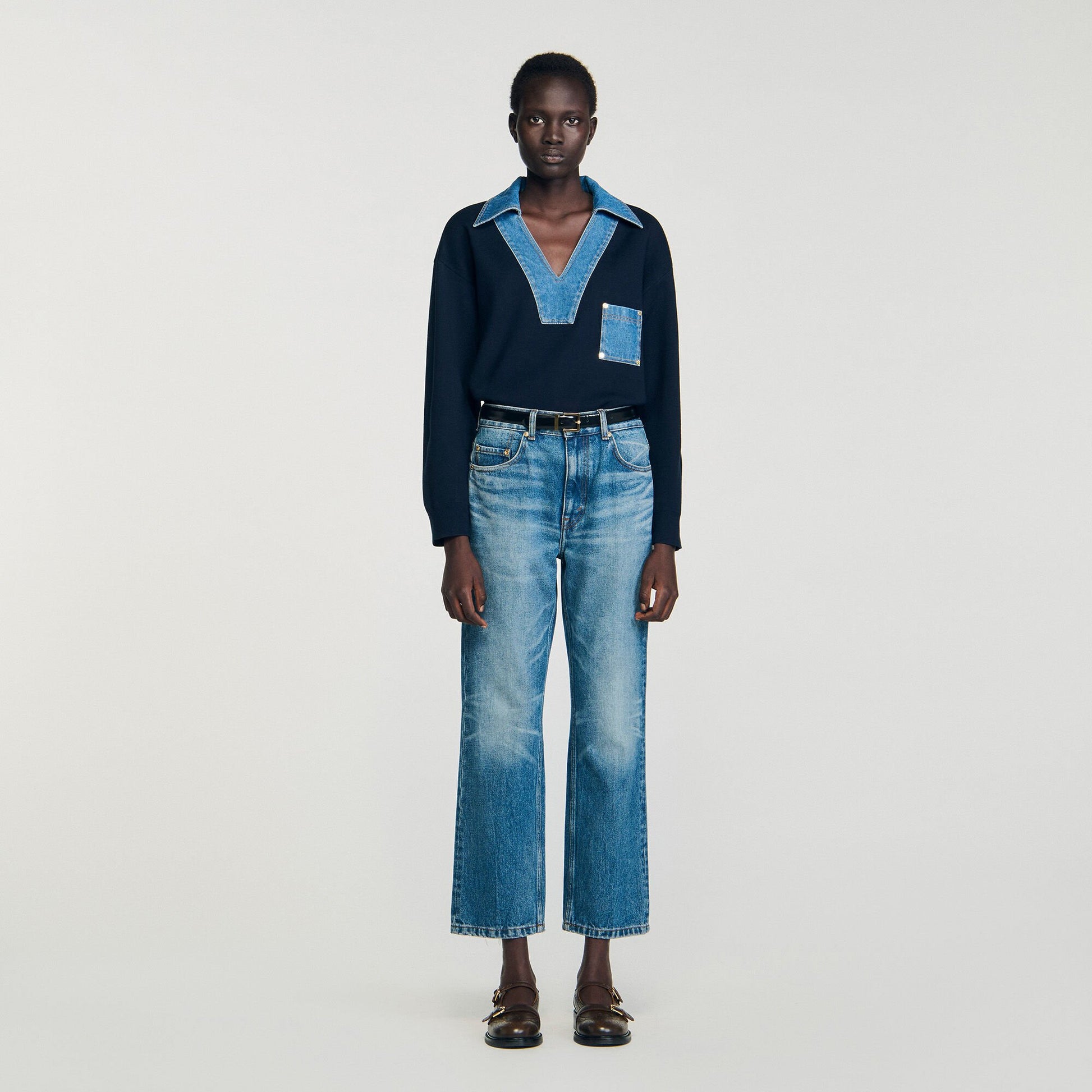 Sandro Sweater with denim details Navy Blue