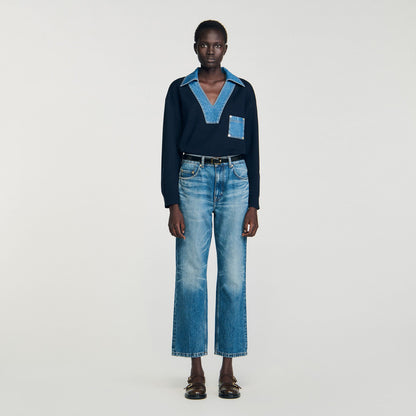 Sandro Sweater with denim details Navy Blue
