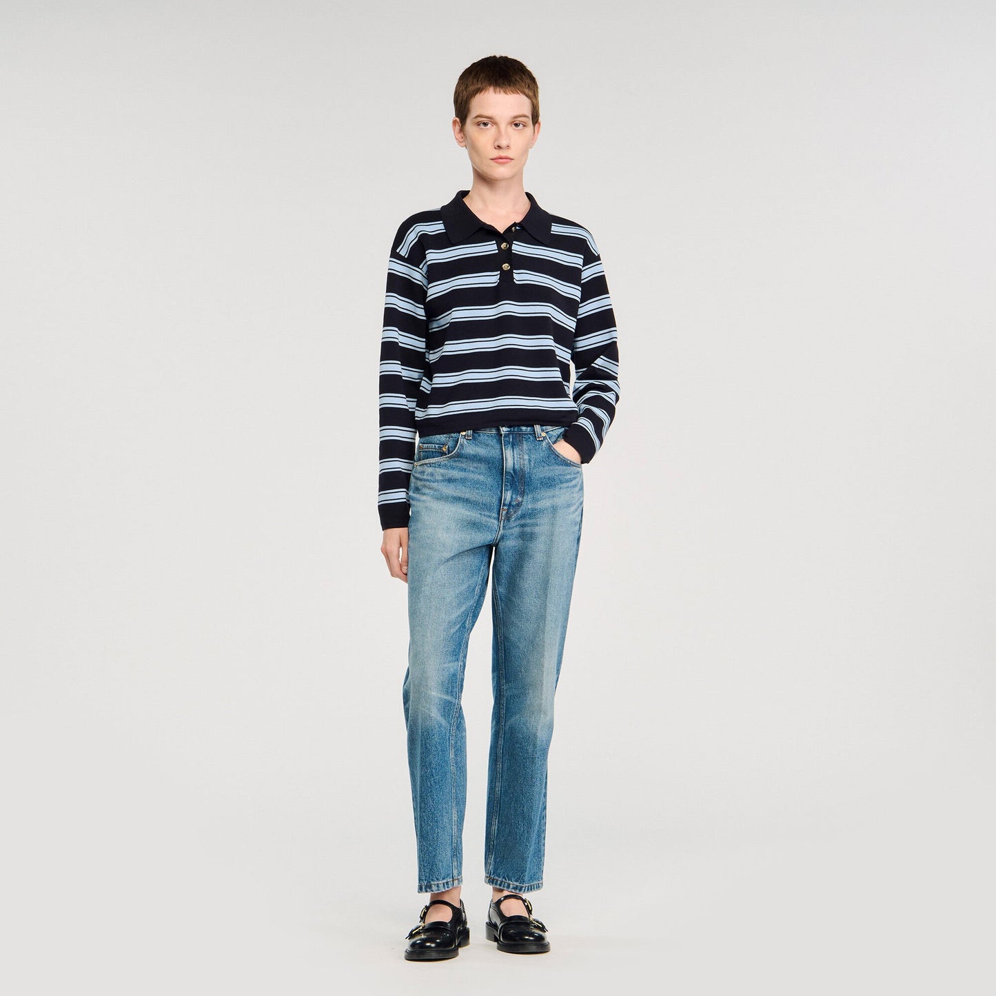 Sandro Striped polo sweater Navy Blue