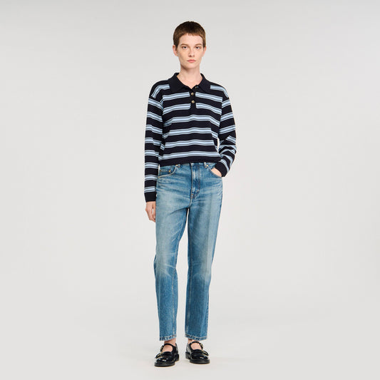 Sandro Striped polo sweater Navy Blue
