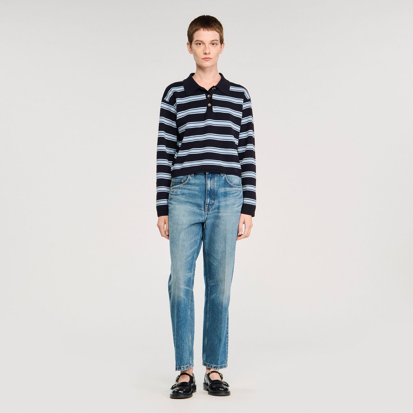 Sandro Striped polo sweater Navy Blue
