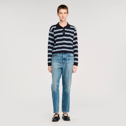 Sandro Striped polo sweater Navy Blue