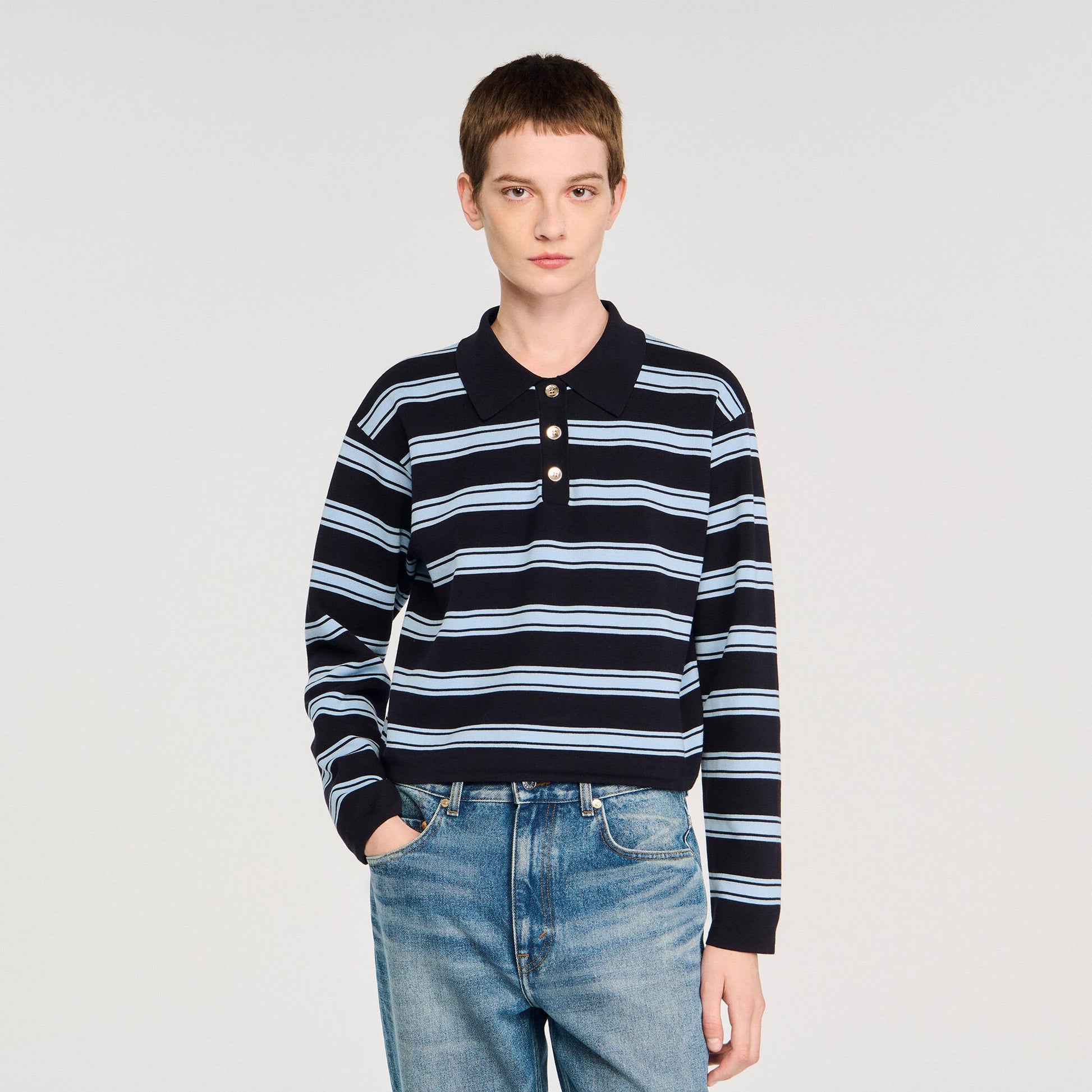 Sandro Striped polo sweater Navy Blue