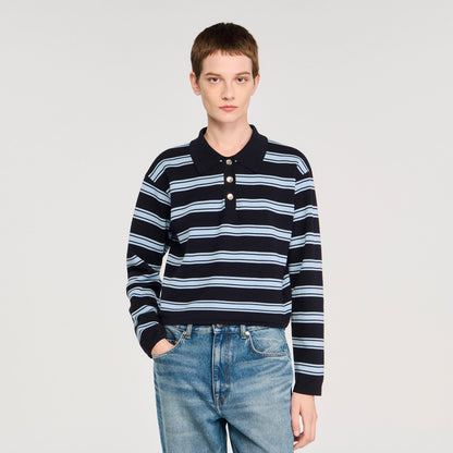 Sandro Striped polo sweater Navy Blue