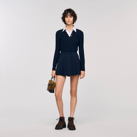 Sandro Cable knit polo sweater Navy Blue
