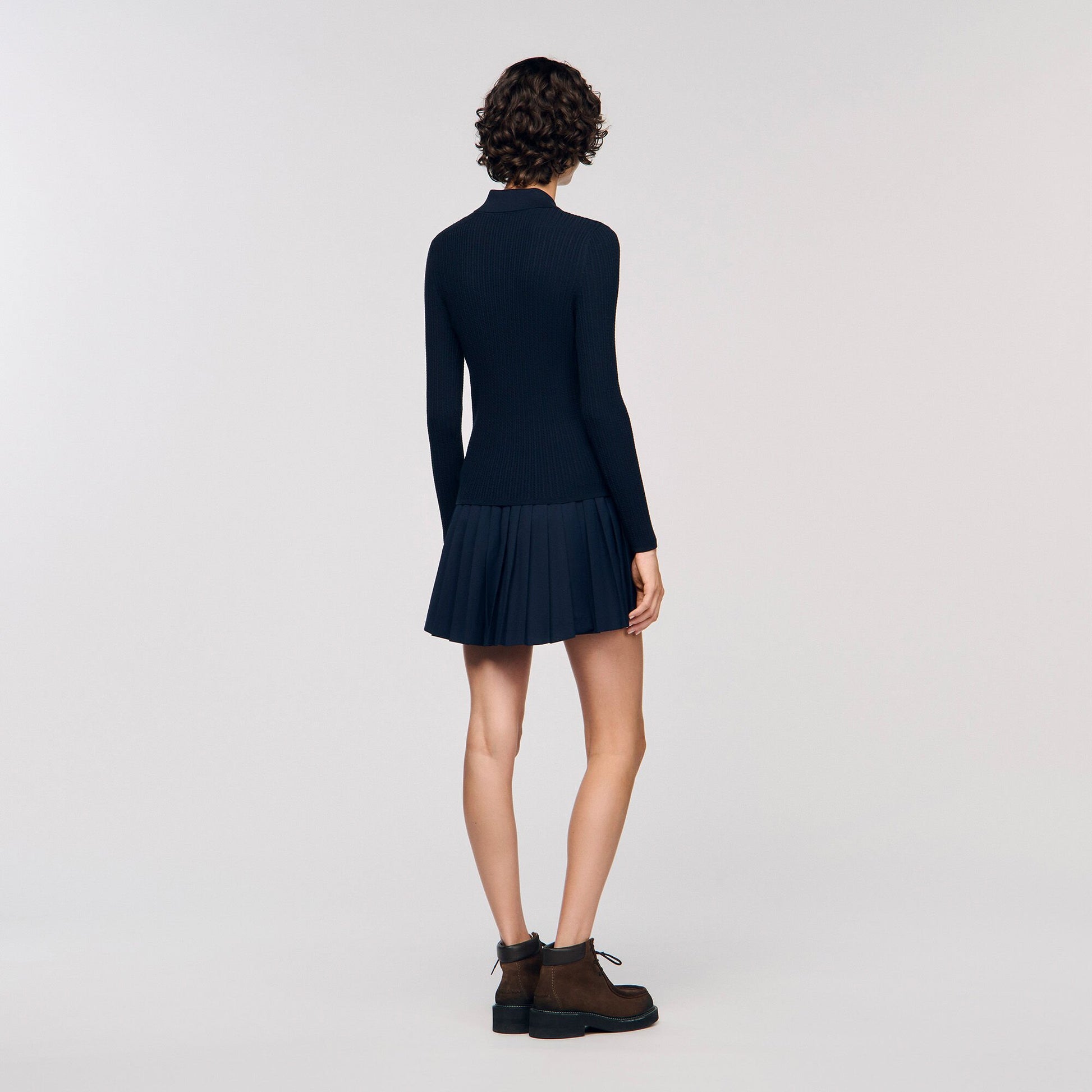 Sandro Cable knit polo sweater Navy Blue