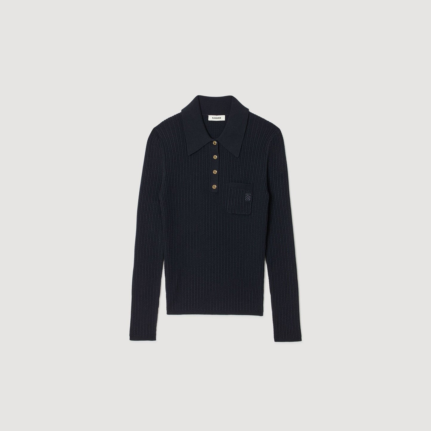 Sandro Cable knit polo sweater Navy Blue