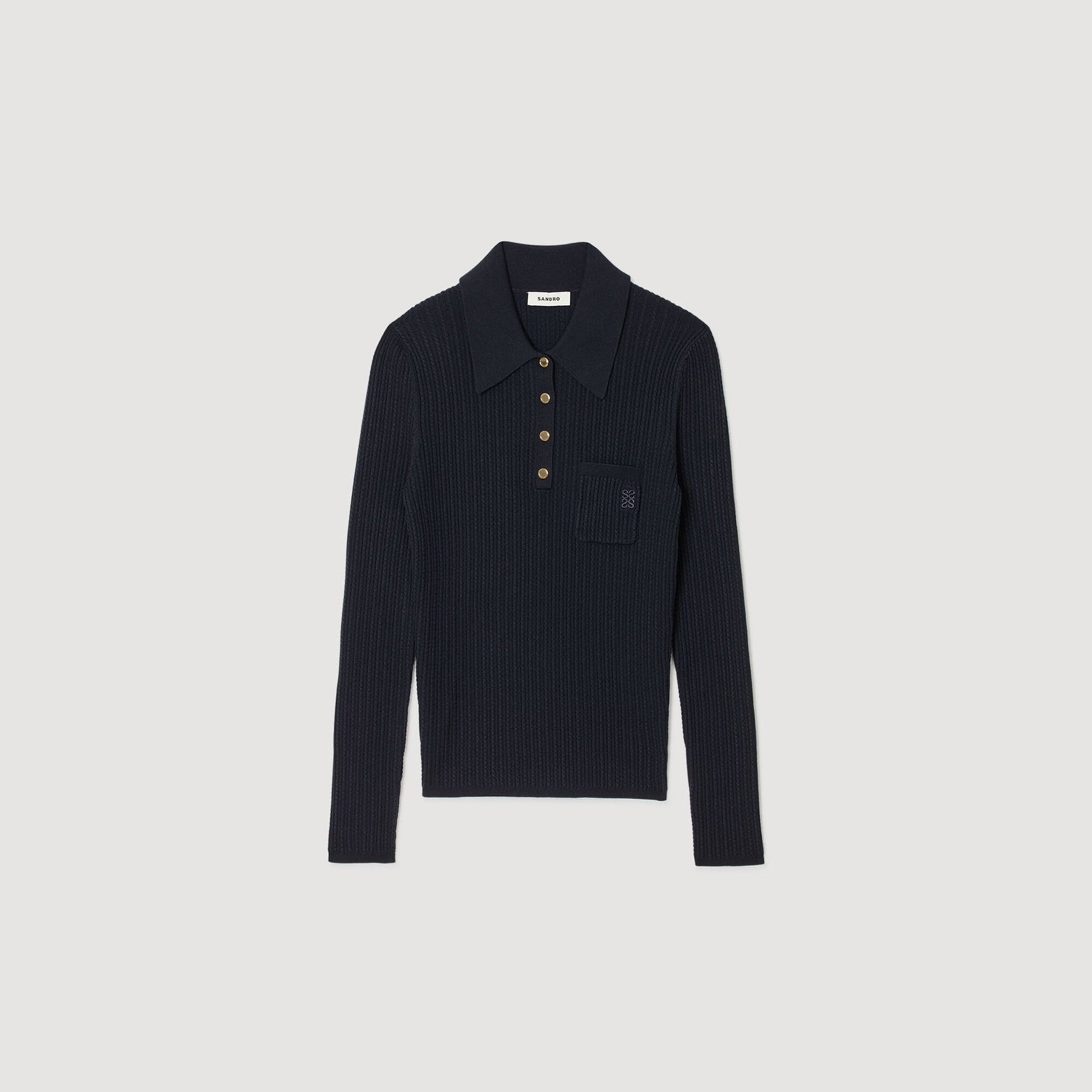 Sandro Cable knit polo sweater Navy Blue