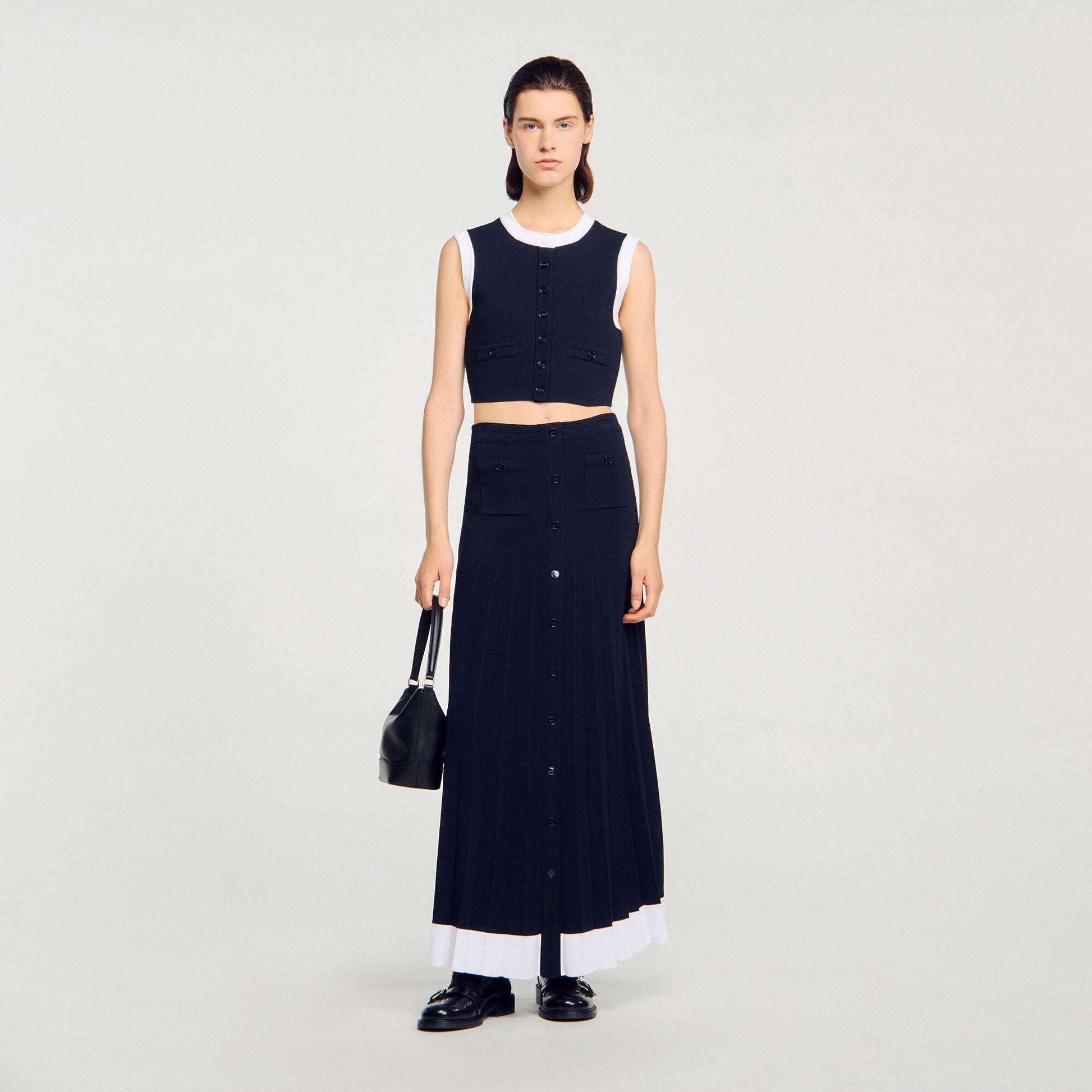 Sandro Two-tone cropped cardigan Navy Blue