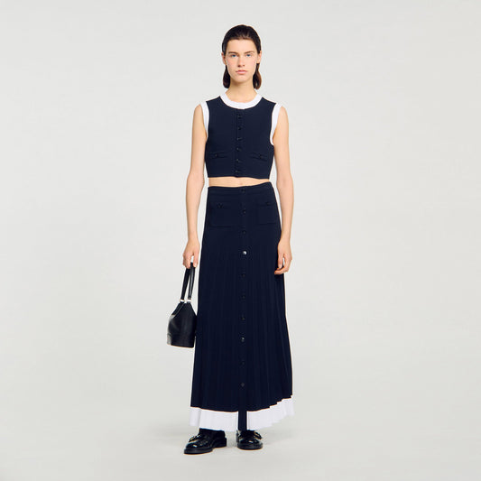 Sandro Two-tone cropped cardigan Navy Blue