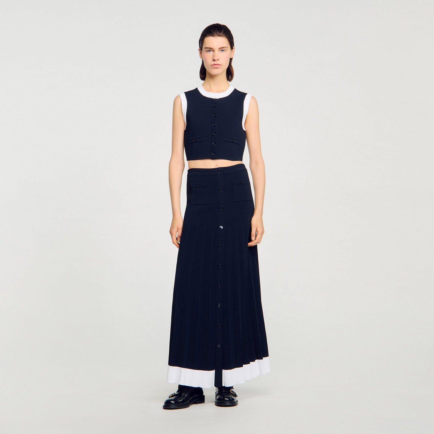 Sandro Two-tone cropped cardigan Navy Blue