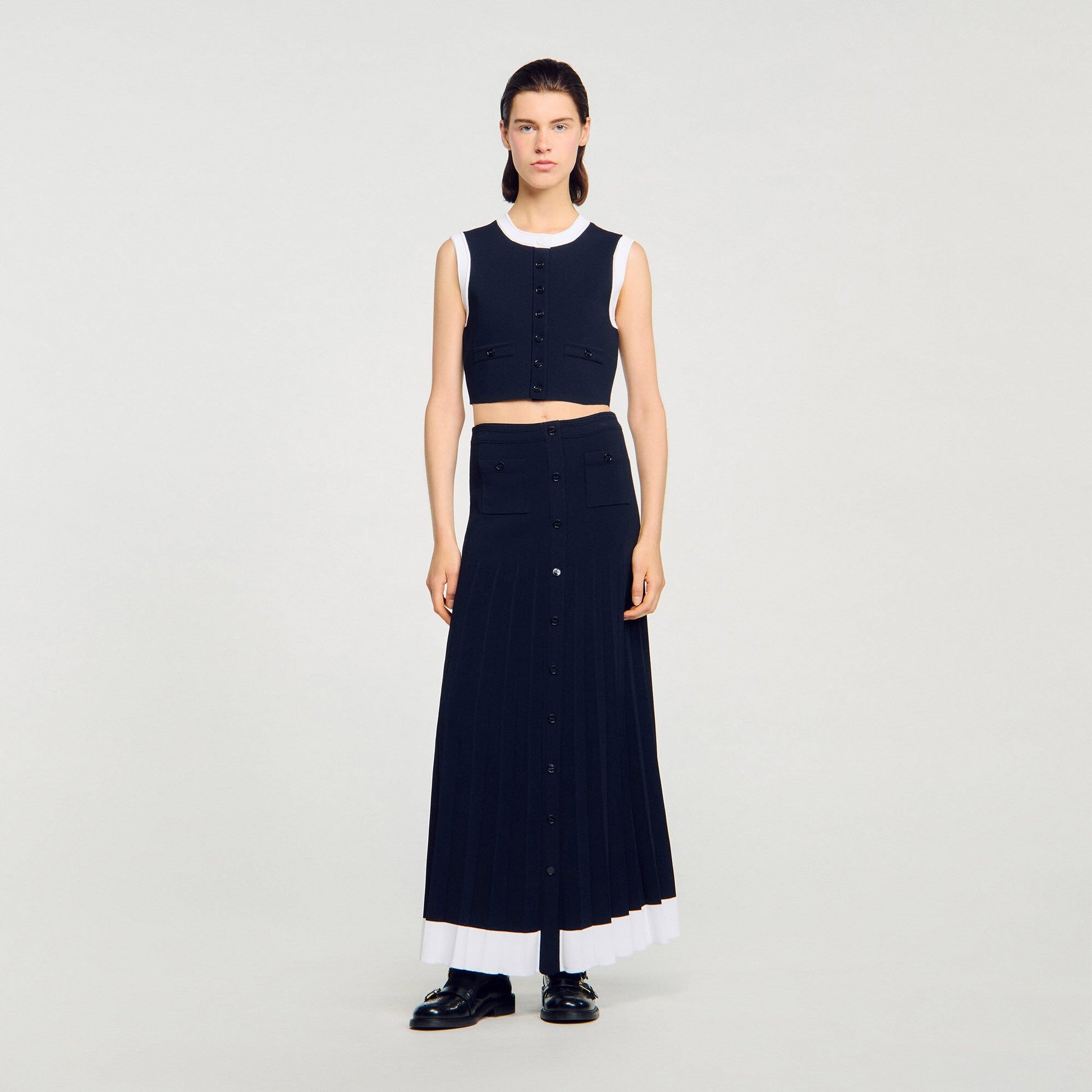 Sandro Two-tone cropped cardigan Navy Blue