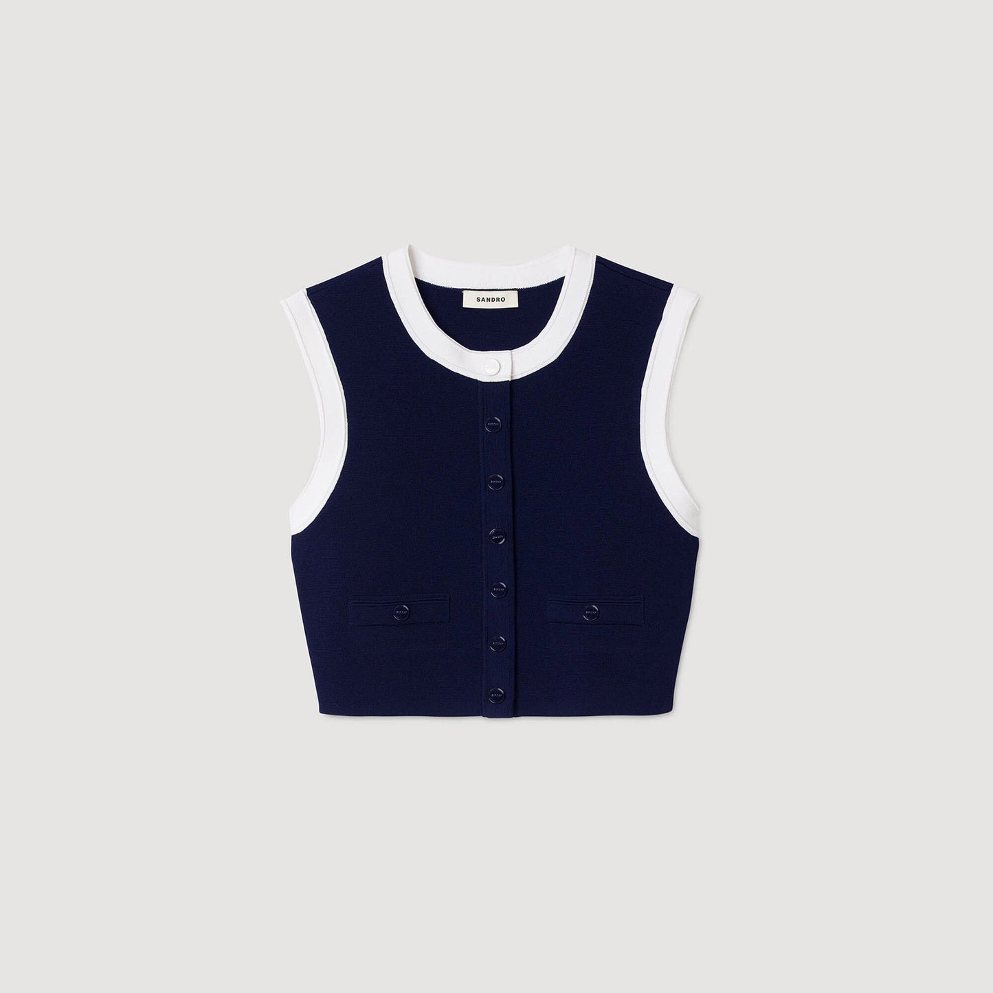 Sandro Two-tone cropped cardigan Navy Blue